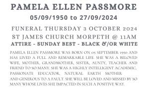 Pamela Ellen Passmore Tributes by Fry Bros Funeral in Maitland