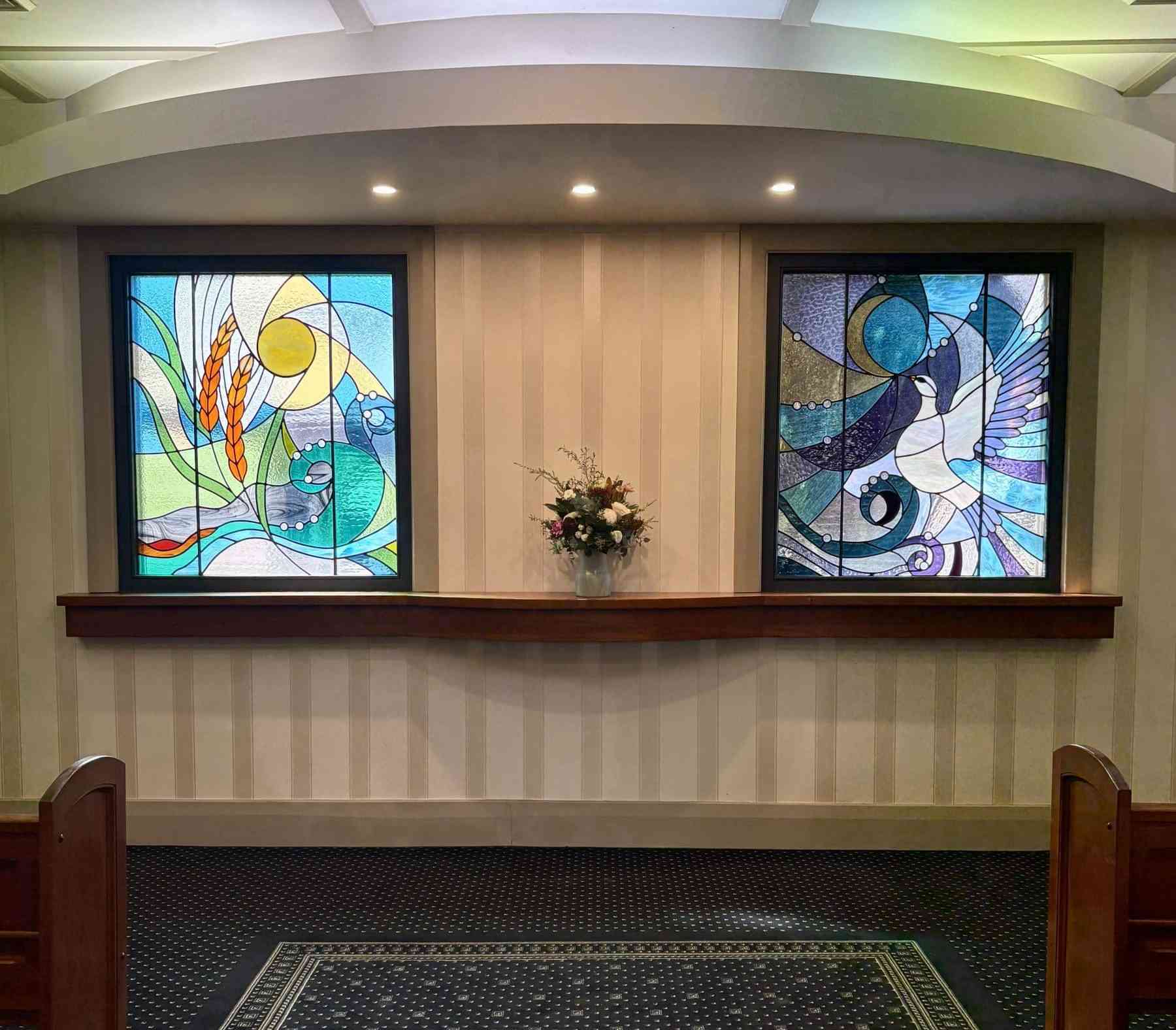 chapel-interior Chapel interior with stained glass windows in Maitland